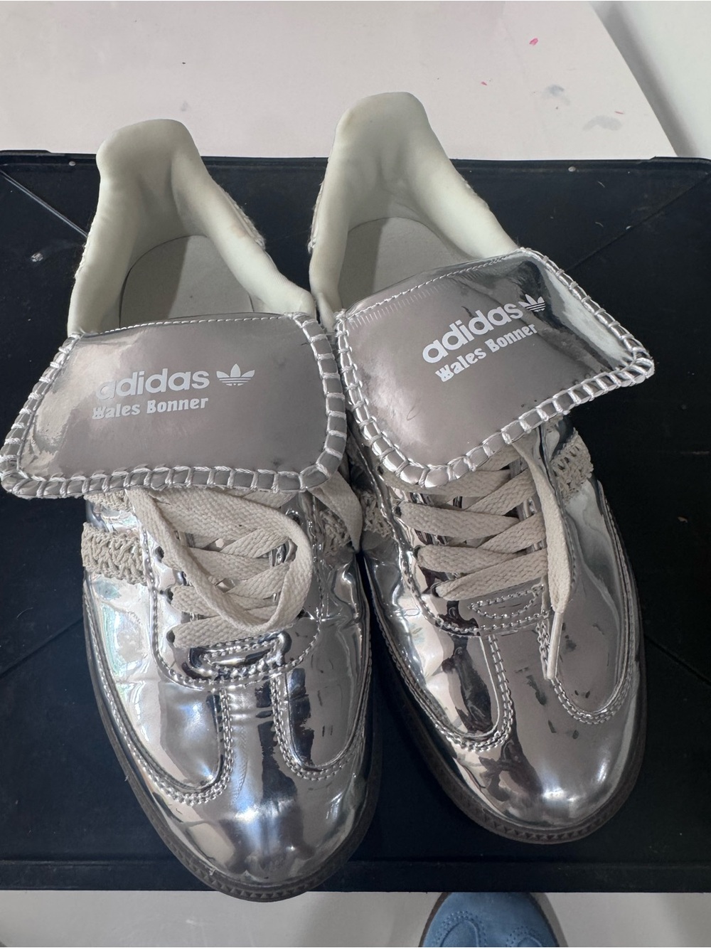 Rare Wales Bonner Adidas Metallic Silver Low-Top Sneakers w/Lace details!